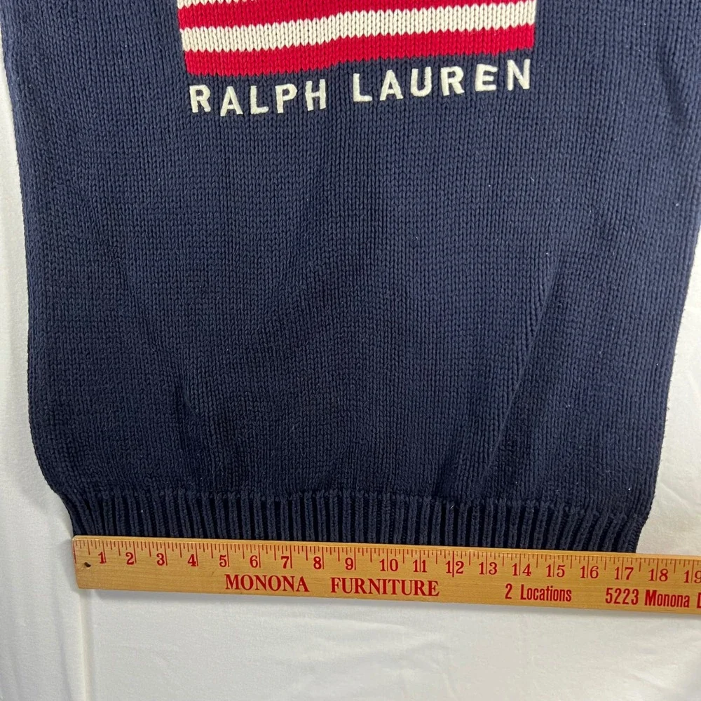 Polo Jeans Co Ralph Lauren Mens Navy Blue American Flag Cotton Knit Sweater M